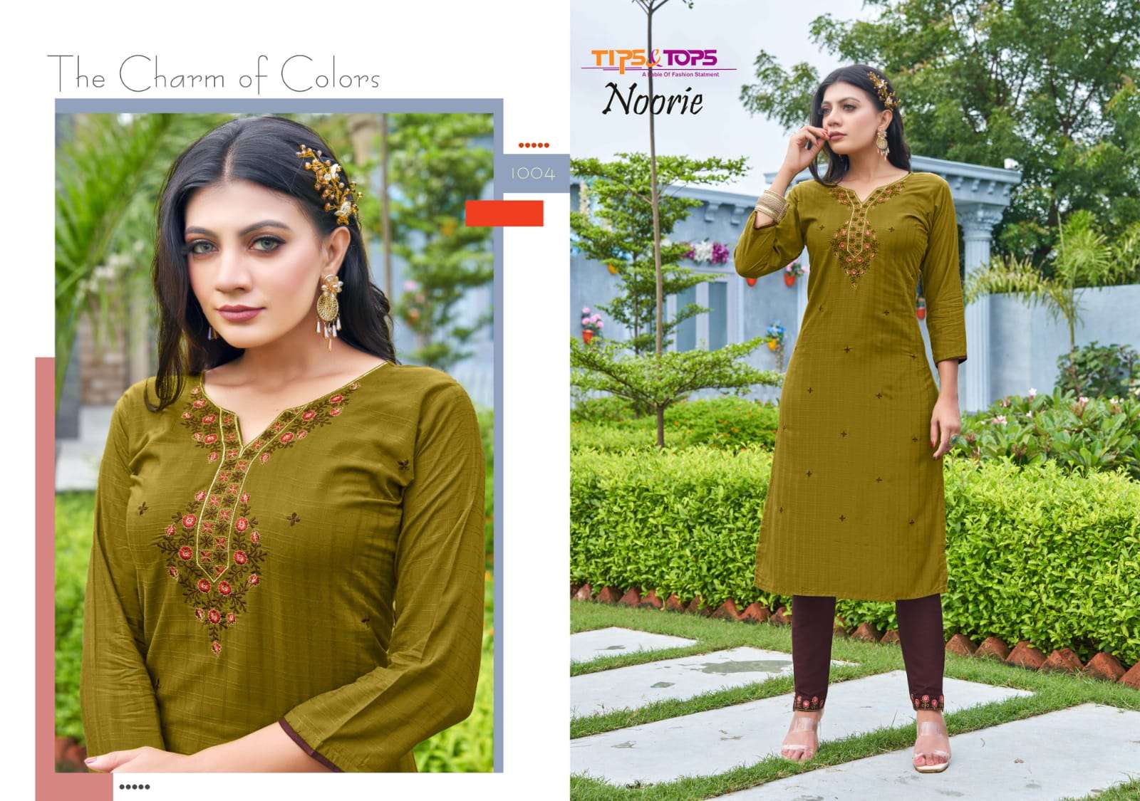 Tips & Tops-Noorie-Fancy-Rayon-Viscose-Stripes-Embroidery-Work-Straight-Kurti-Rayon-Pant-1004